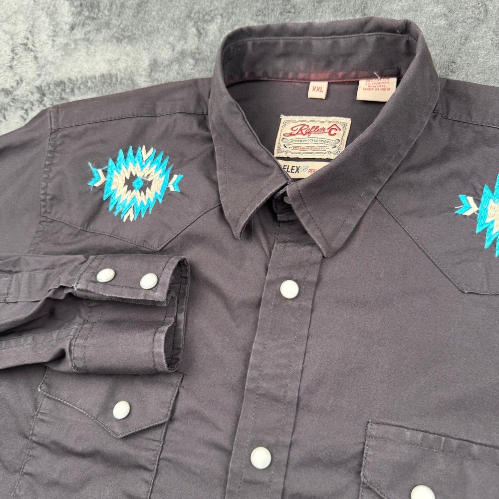 Rafter C Cowboy Collection Mens XXL Gray Pearl Snap Southwestern Western Shirt